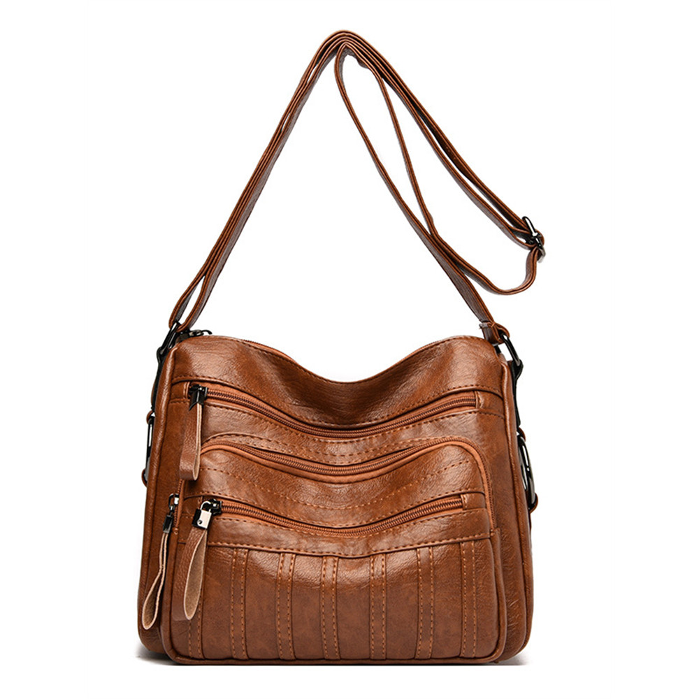 Vintage Leather Striped Patch Crossbody Bag