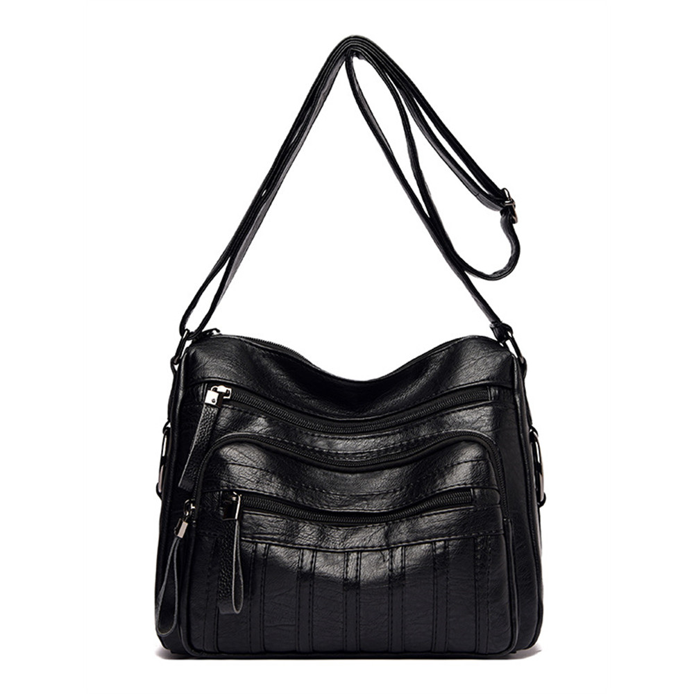 Vintage Leather Striped Patch Crossbody Bag