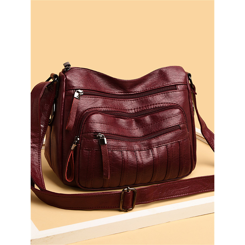 Vintage Leather Striped Patch Crossbody Bag