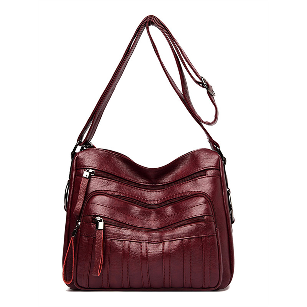 Vintage Leather Striped Patch Crossbody Bag