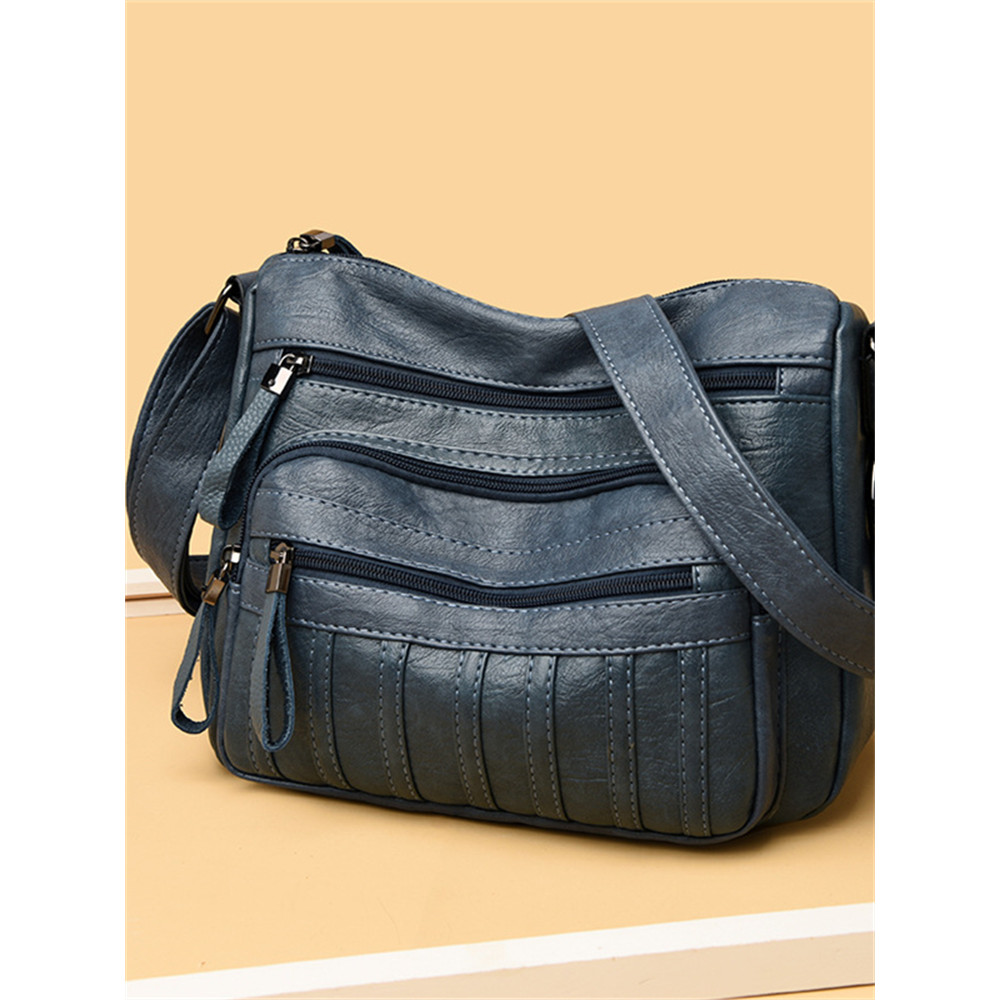 Vintage Leather Striped Patch Crossbody Bag
