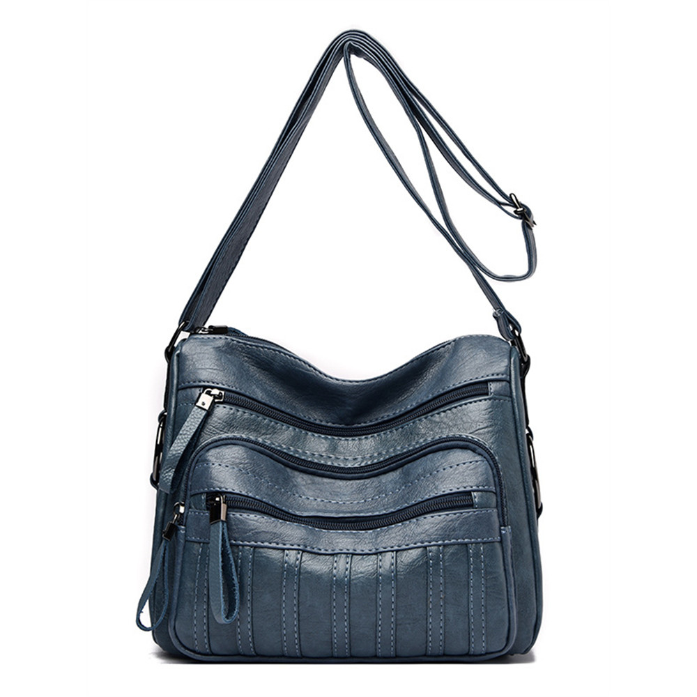 Vintage Leather Striped Patch Crossbody Bag