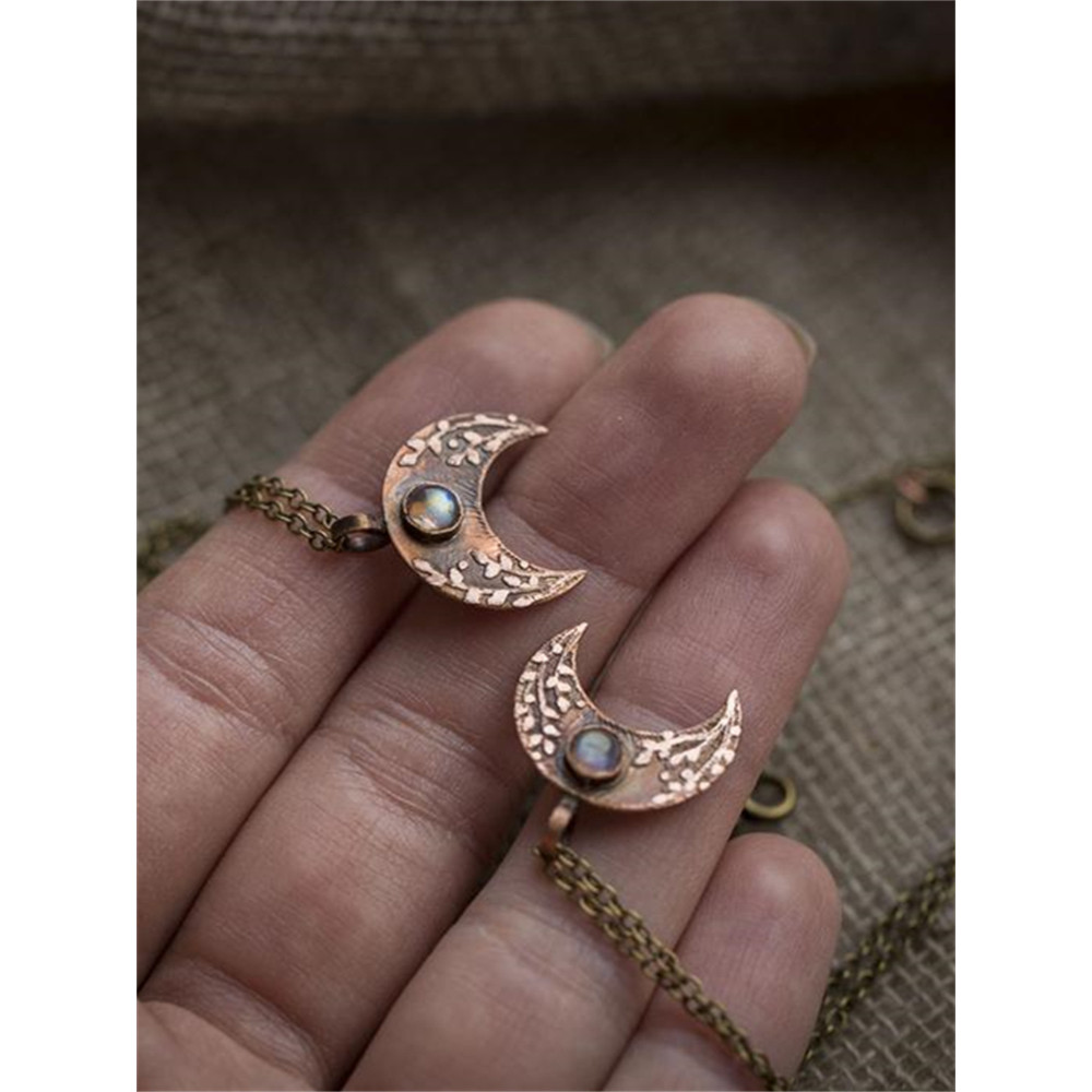 Vintage Moon Carved Natural Stone Necklace