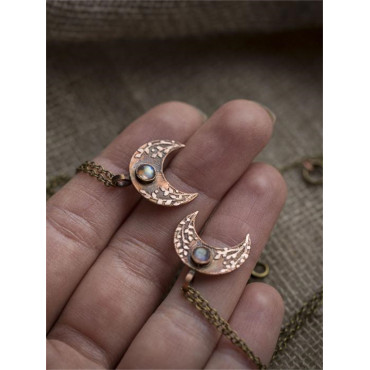 Vintage Moon Carved Natural Stone Necklace