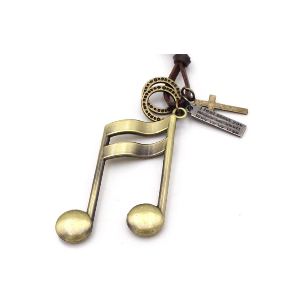 Vintage Music Note Leather Cord Necklace
