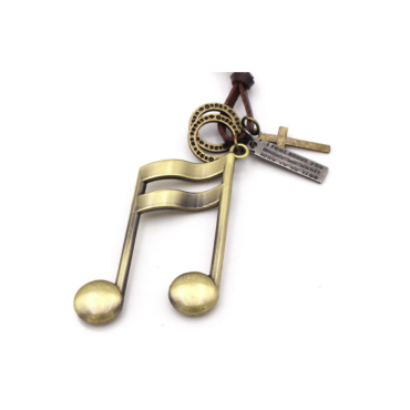 Vintage Music Note Leather Cord Necklace