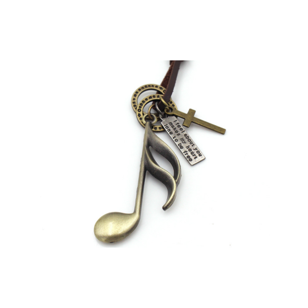 Vintage Music Note Leather Cord Necklace