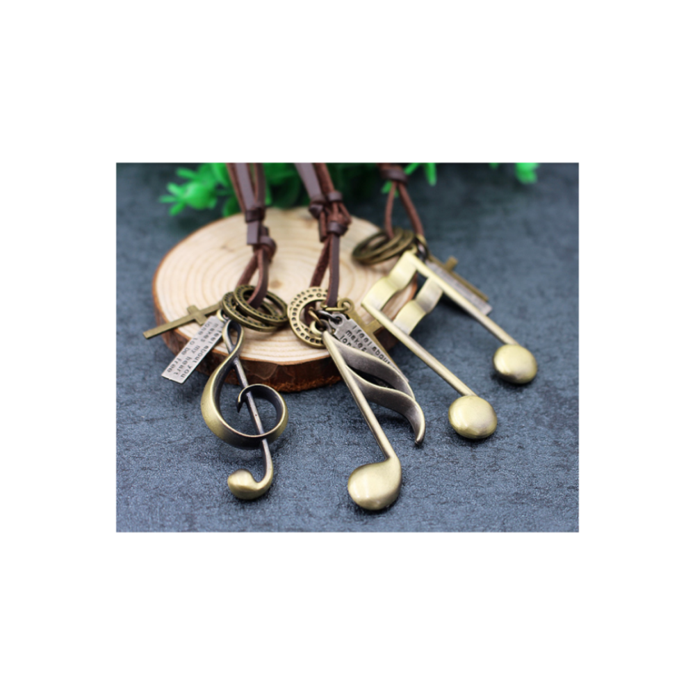 Vintage Music Note Leather Cord Necklace