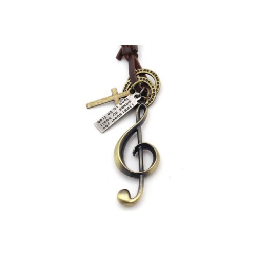 Vintage Music Note Leather Cord Necklace
