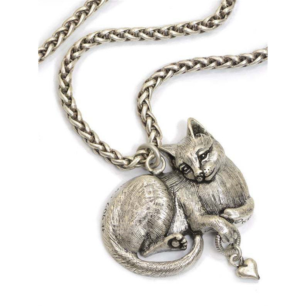 Vintage Mystery Cat Pendant Necklace