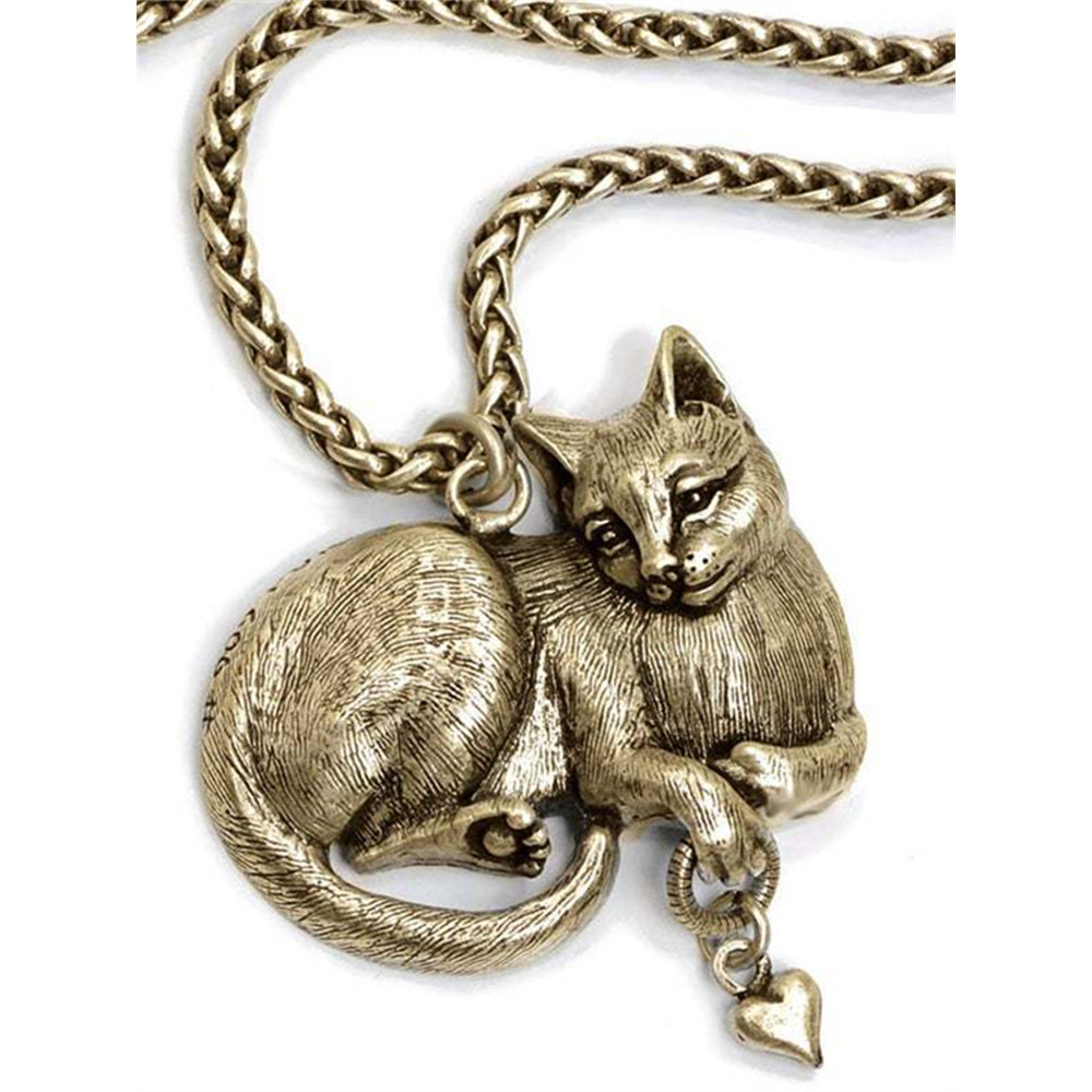 Vintage Mystery Cat Pendant Necklace