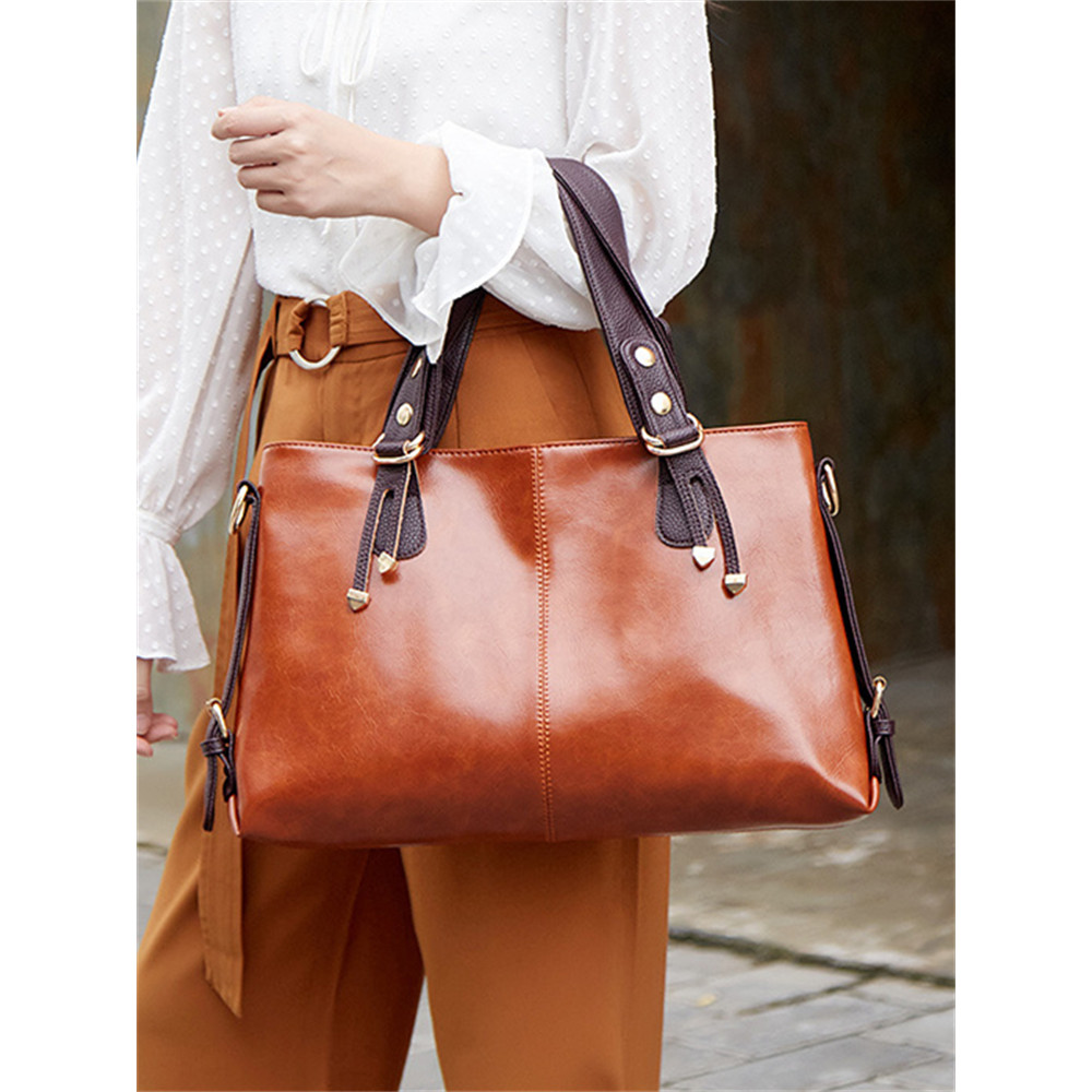 Vintage Oiled Leather Big Utility Tote Bag