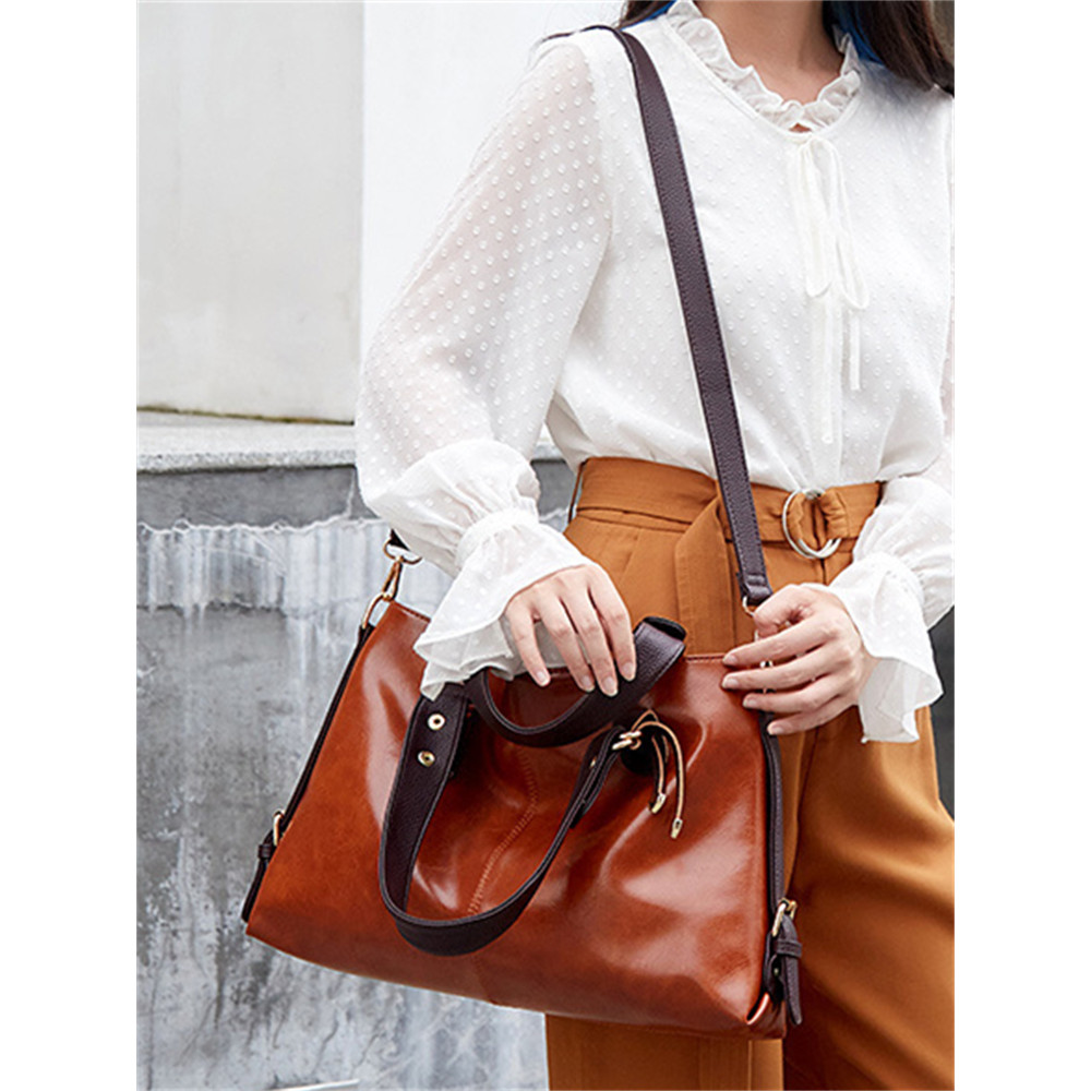 Vintage Oiled Leather Big Utility Tote Bag