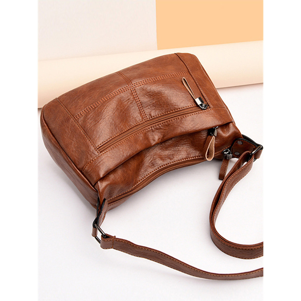 Vintage Seamed Soft Leather Crossbody Bag