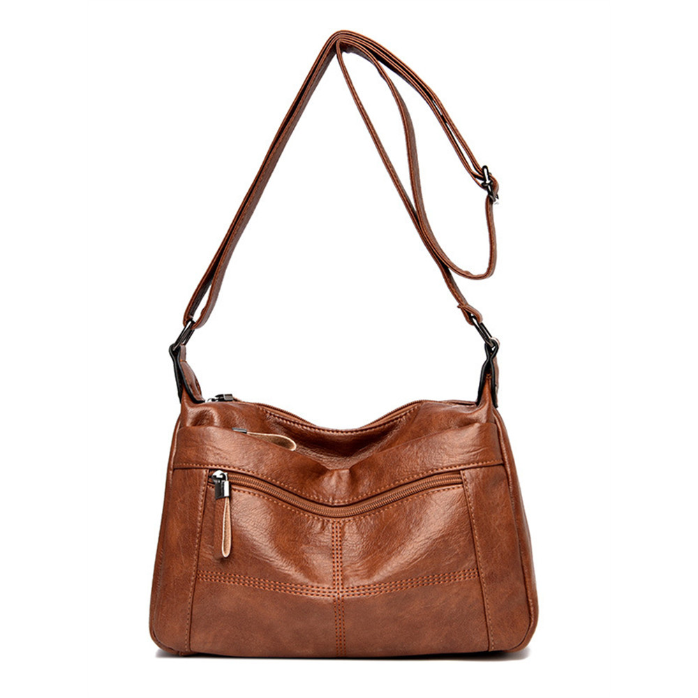 Vintage Seamed Soft Leather Crossbody Bag