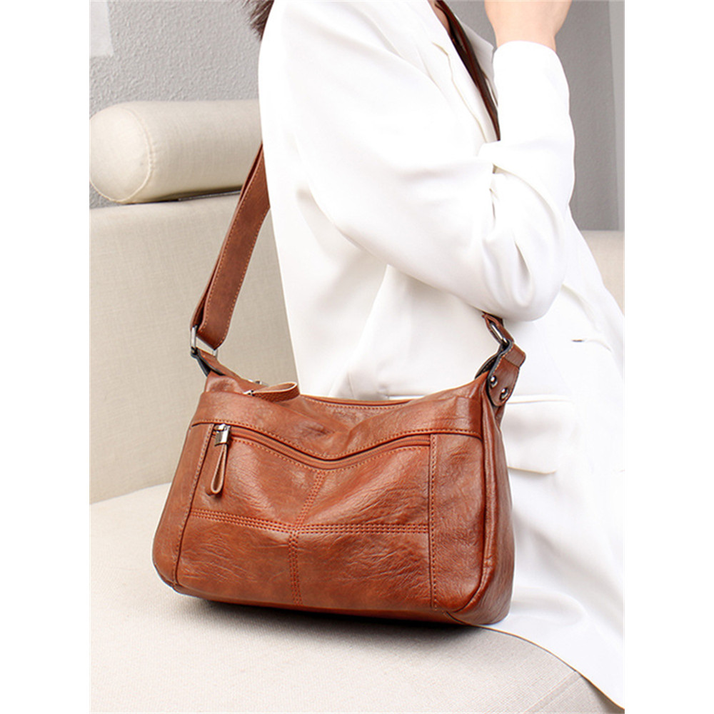 Vintage Seamed Soft Leather Crossbody Bag