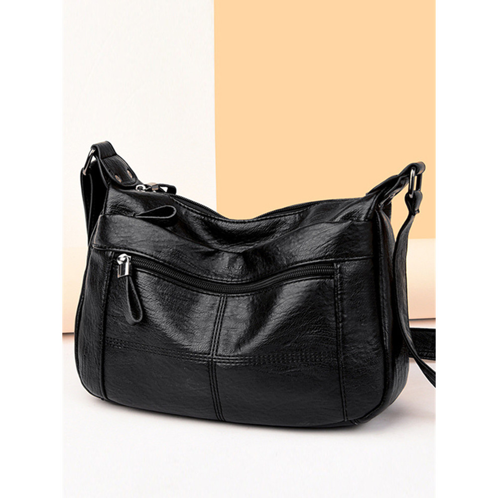 Vintage Seamed Soft Leather Crossbody Bag