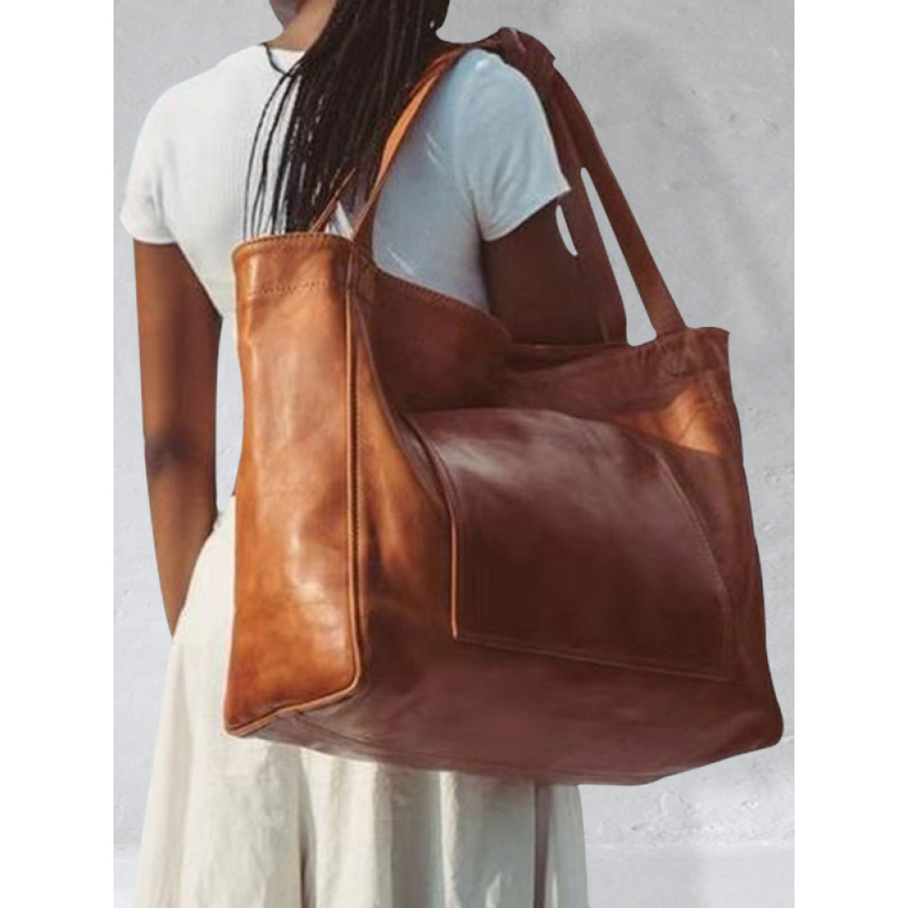 Vintage Soft Leather Big Tote Bag
