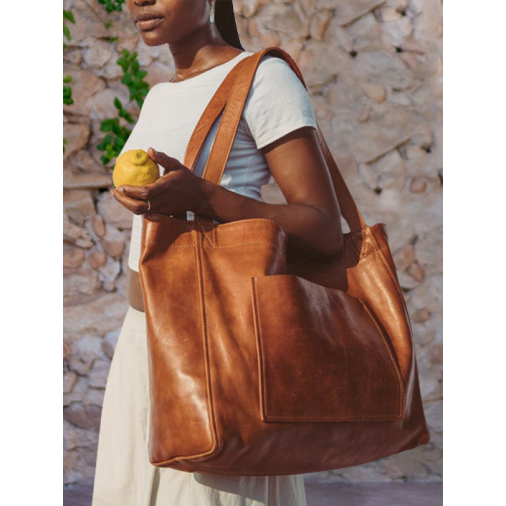 Vintage Soft Leather Big Tote Bag