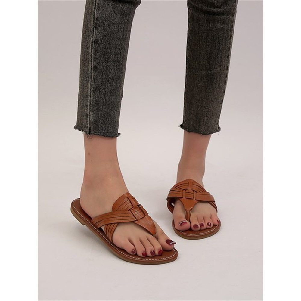 Vintage Soft Leather Striped Flip Flops