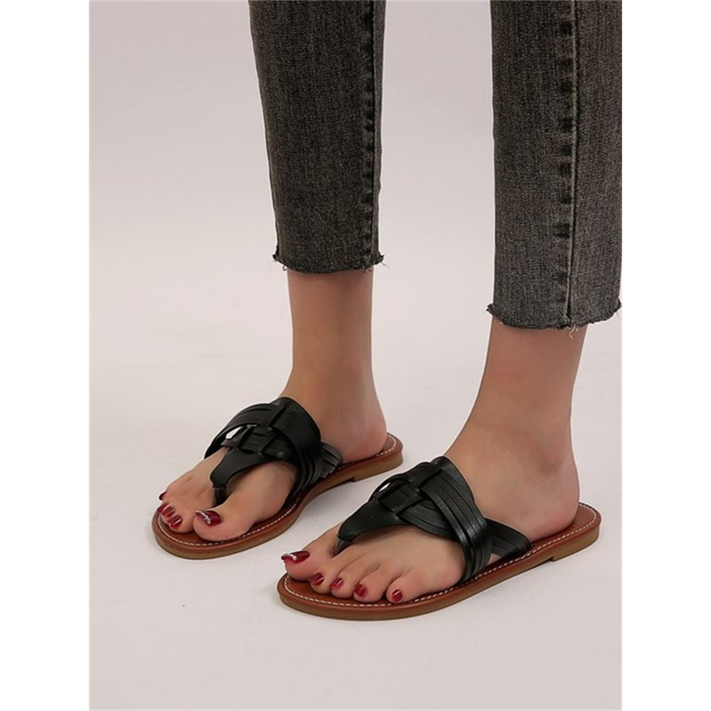 Vintage Soft Leather Striped Flip Flops