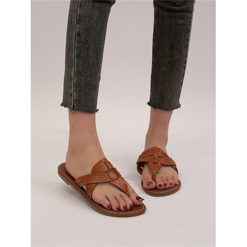 Vintage Soft Leather Striped Flip Flops