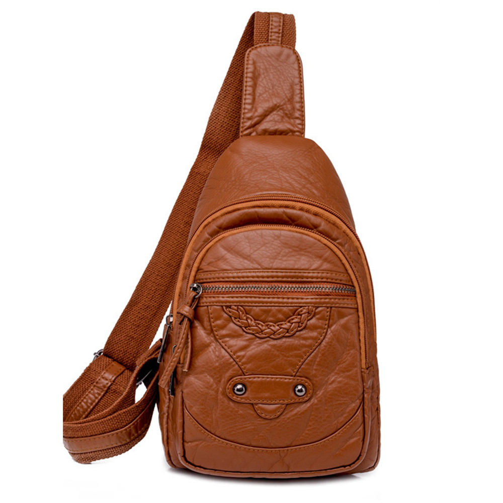 Vintage Studded Braid Details Leather Chest Bag