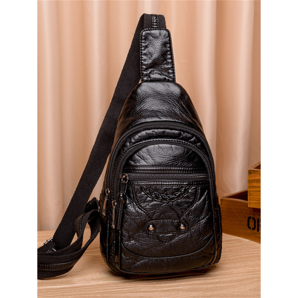 Vintage Studded Braid Details Leather Chest Bag