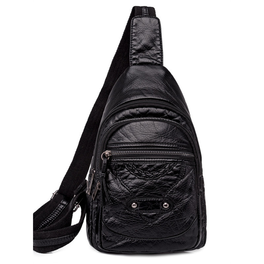 Vintage Studded Braid Details Leather Chest Bag