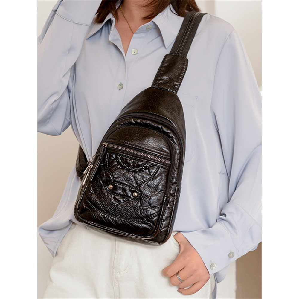 Vintage Studded Braid Details Leather Chest Bag