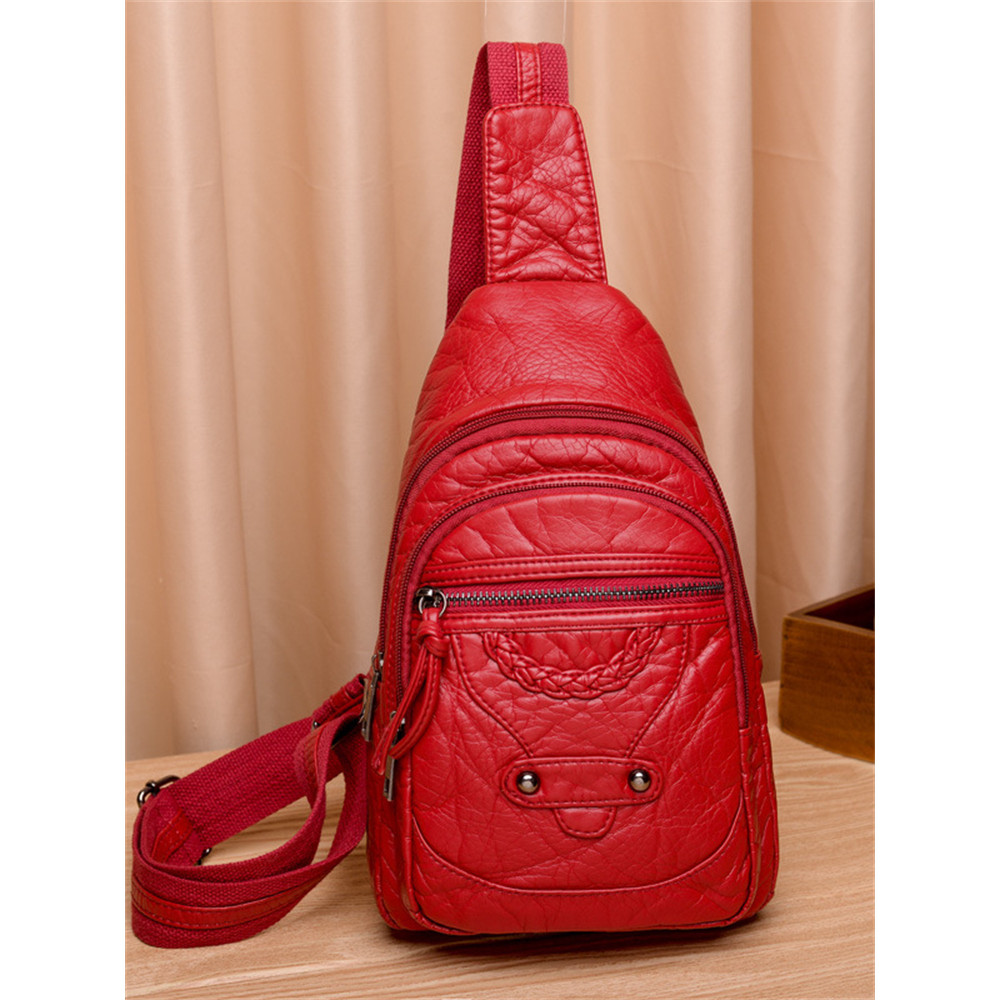 Vintage Studded Braid Details Leather Chest Bag
