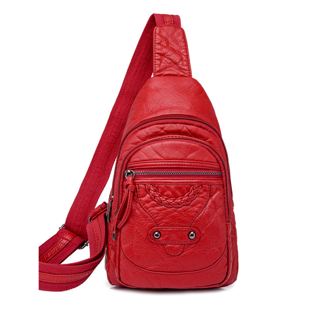 Vintage Studded Braid Details Leather Chest Bag