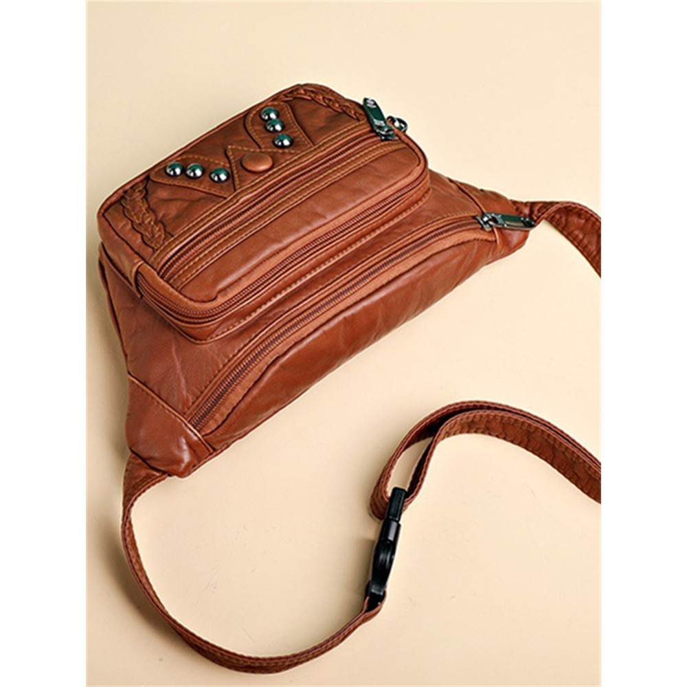 Vintage Studded Braid Details Shoulder Waist Bag