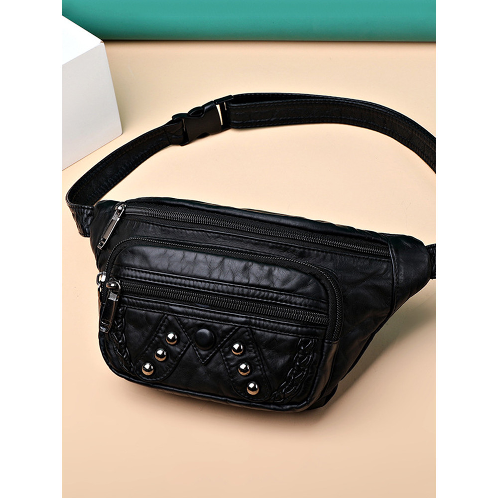 Vintage Studded Braid Details Shoulder Waist Bag