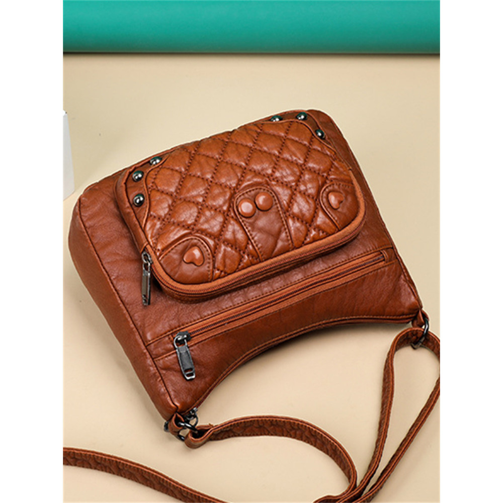 Vintage Studded Diamond Pattern Crossbody Bag