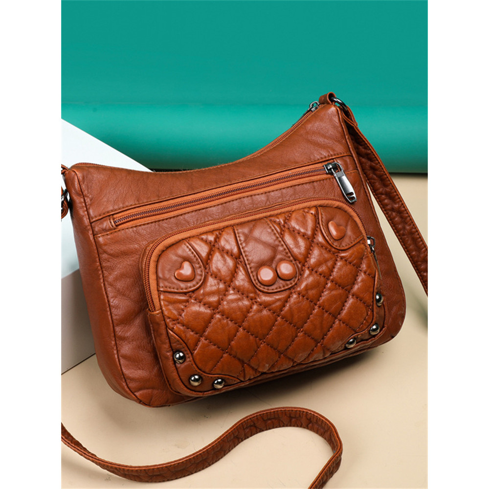 Vintage Studded Diamond Pattern Crossbody Bag
