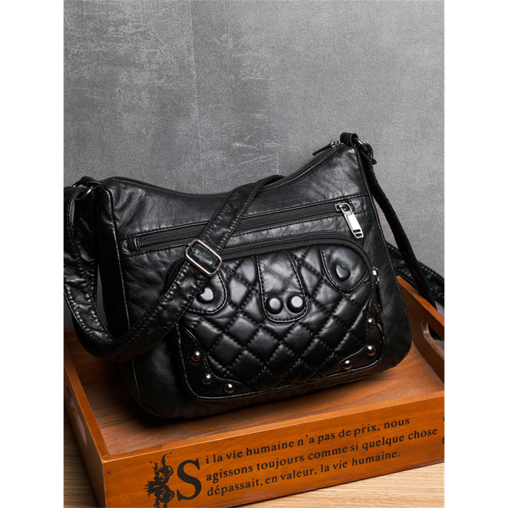 Vintage Studded Diamond Pattern Crossbody Bag