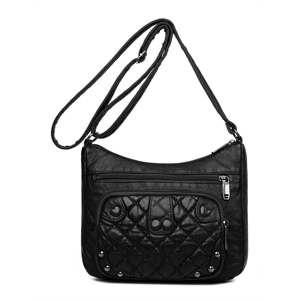 Vintage Studded Diamond Pattern Crossbody Bag