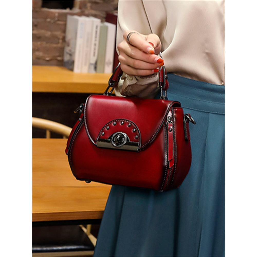 Vintage Studded Flap Crossbody Saddle Bag