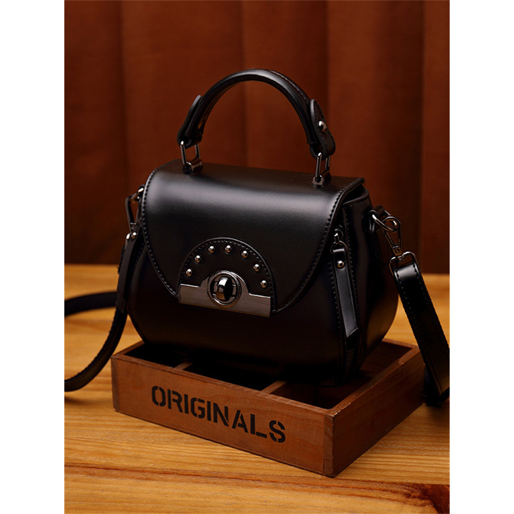 Vintage Studded Flap Crossbody Saddle Bag