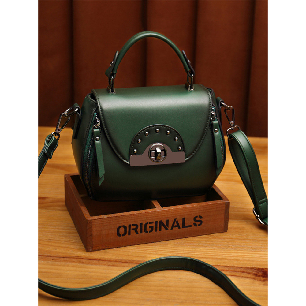 Vintage Studded Flap Crossbody Saddle Bag
