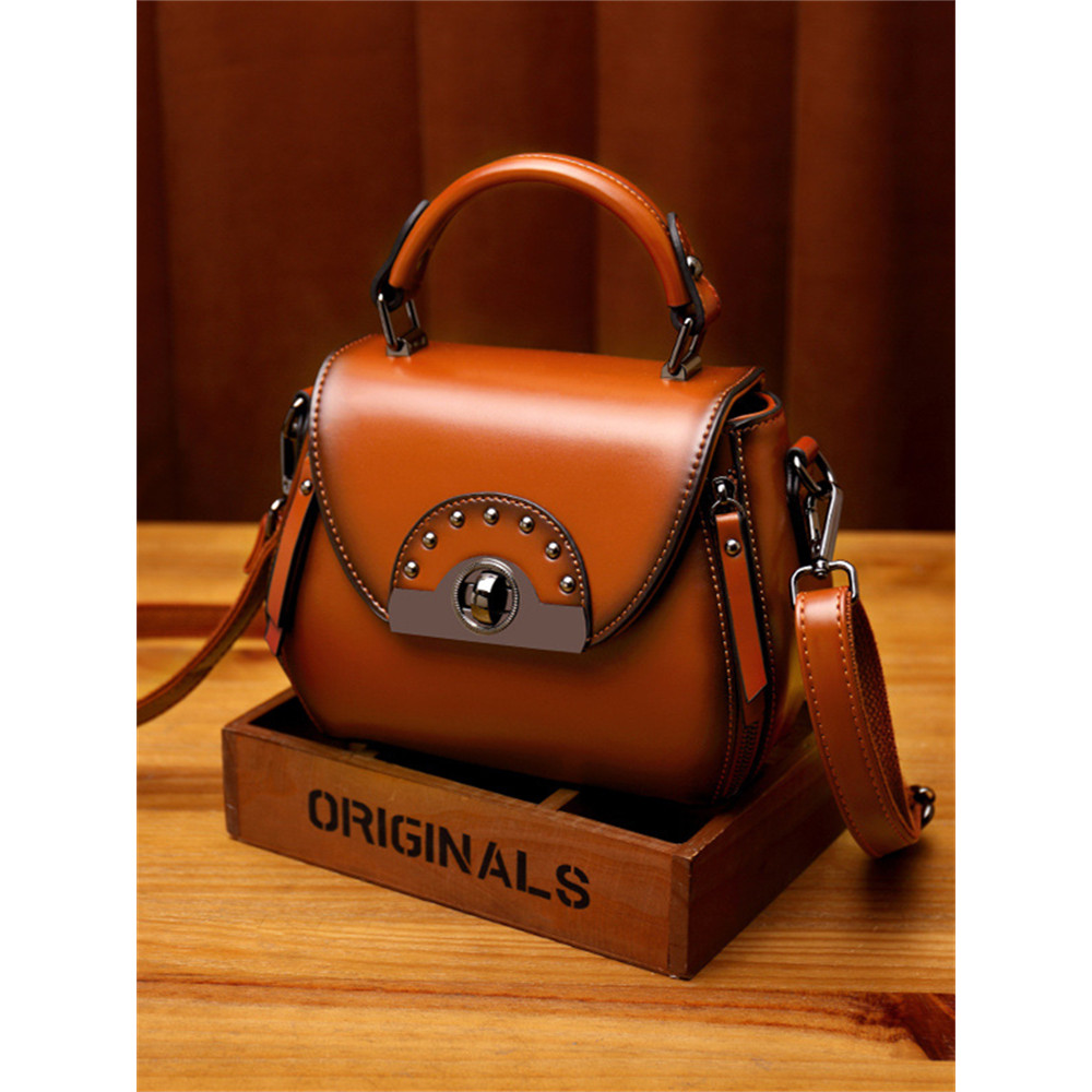 Vintage Studded Flap Crossbody Saddle Bag