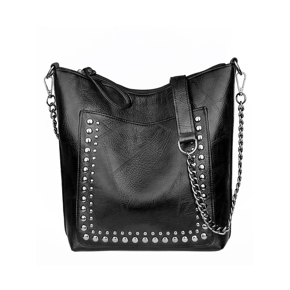 Vintage Studded Patch Pocket Utility Tote Bag