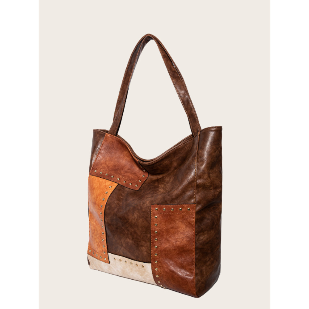 Vintage Studded Patchwork Tote Bag