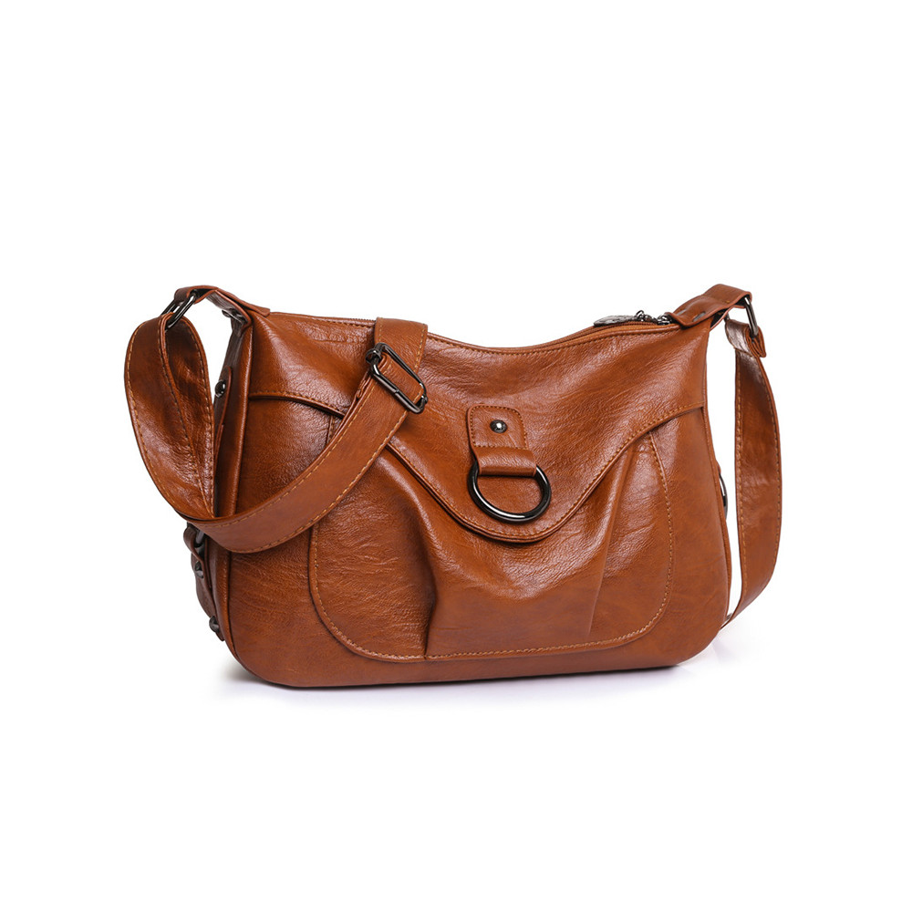 Vintage Studded Pleated Soft Leather Crossbody Bag