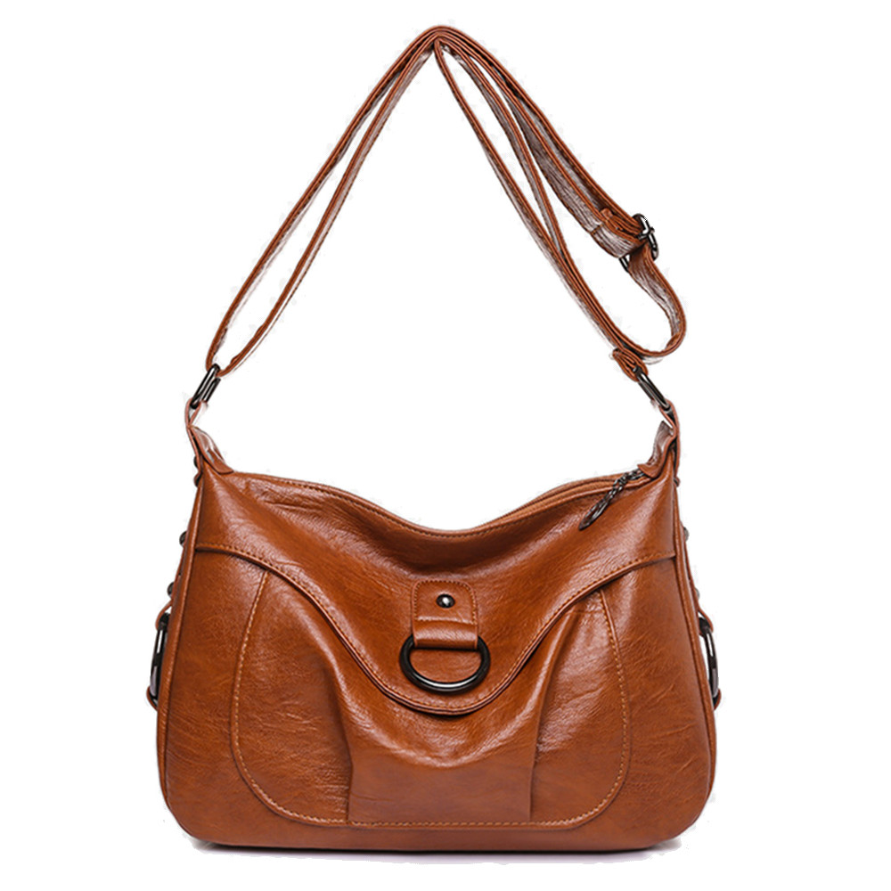 Vintage Studded Pleated Soft Leather Crossbody Bag