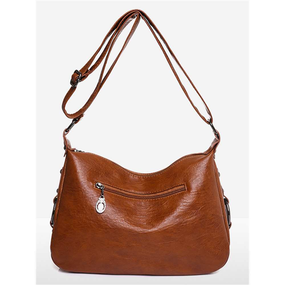 Vintage Studded Pleated Soft Leather Crossbody Bag