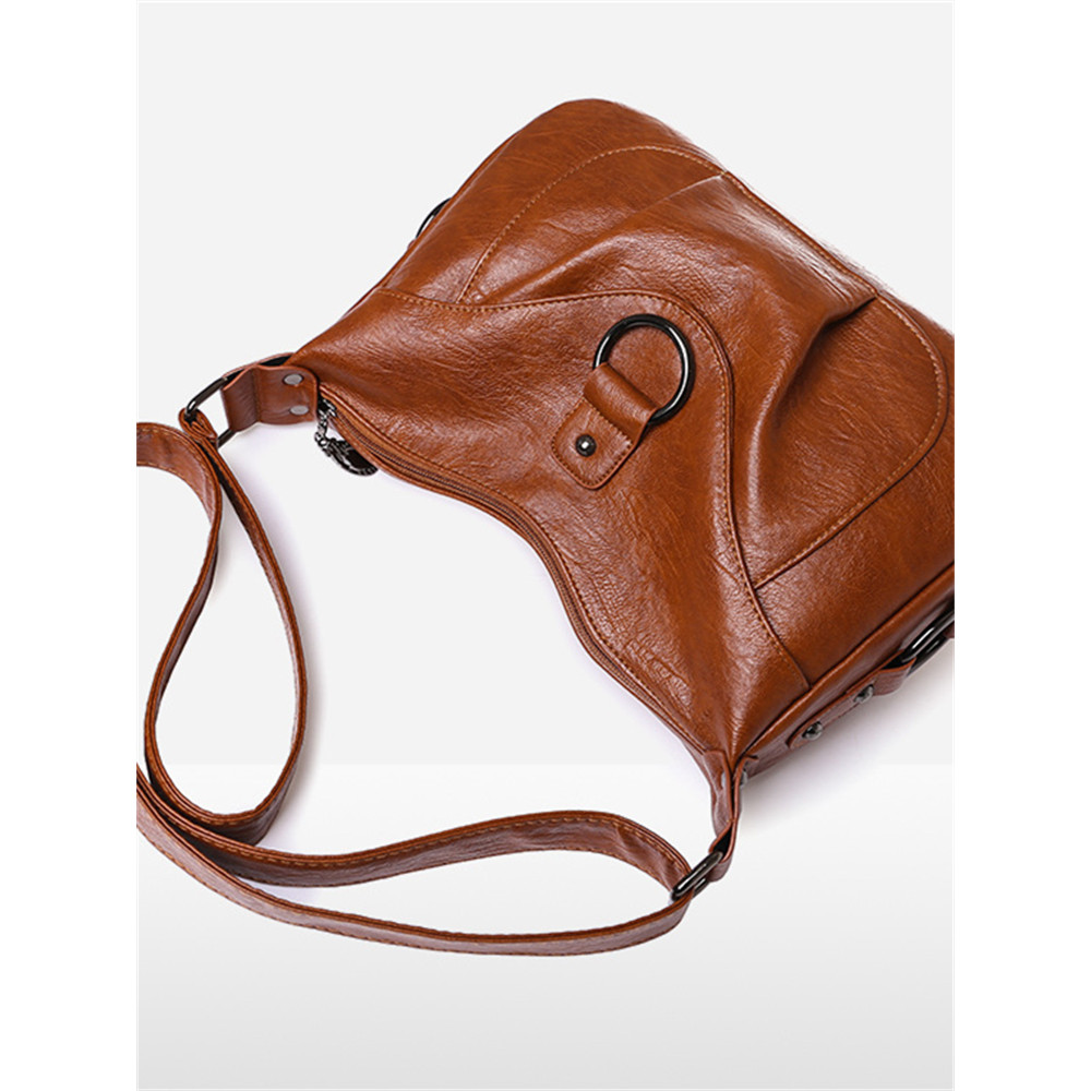Vintage Studded Pleated Soft Leather Crossbody Bag