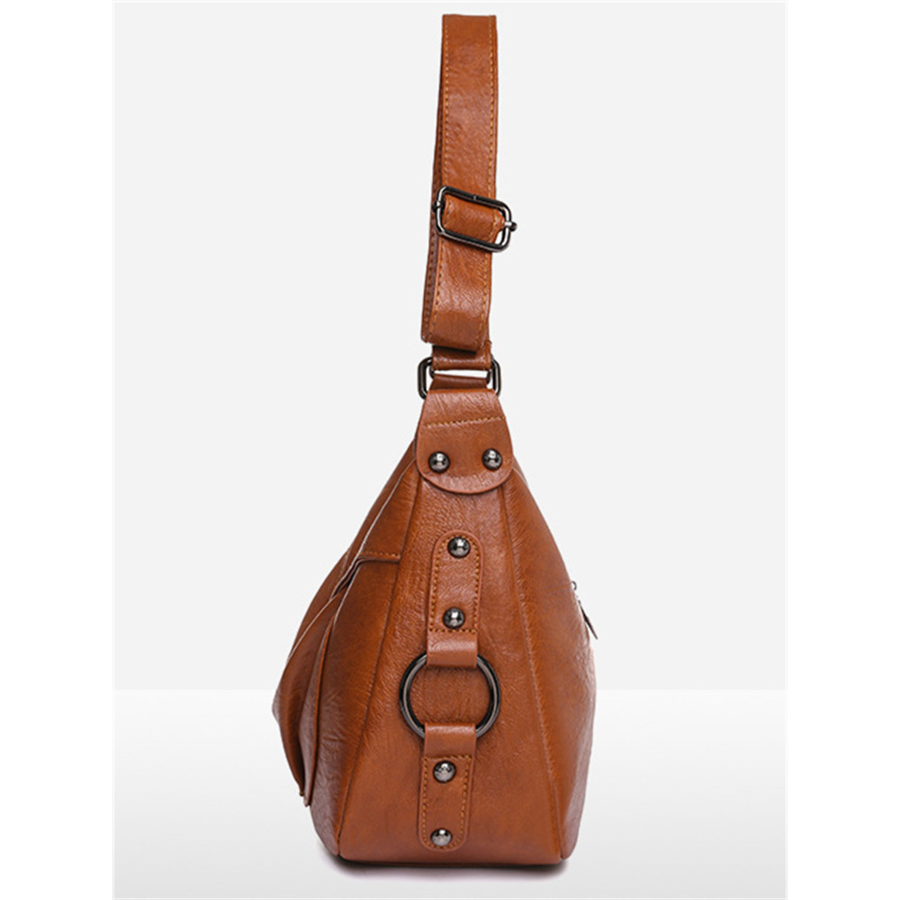 Vintage Studded Pleated Soft Leather Crossbody Bag