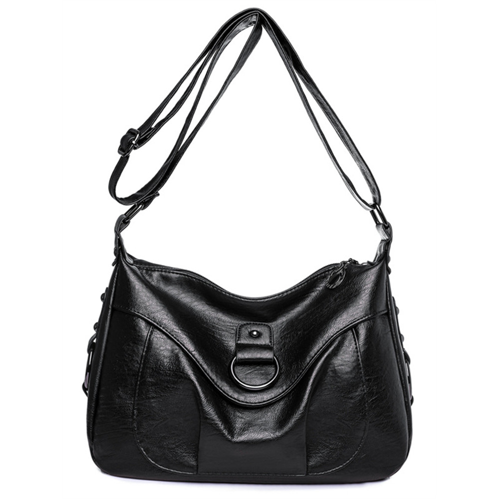 Vintage Studded Pleated Soft Leather Crossbody Bag